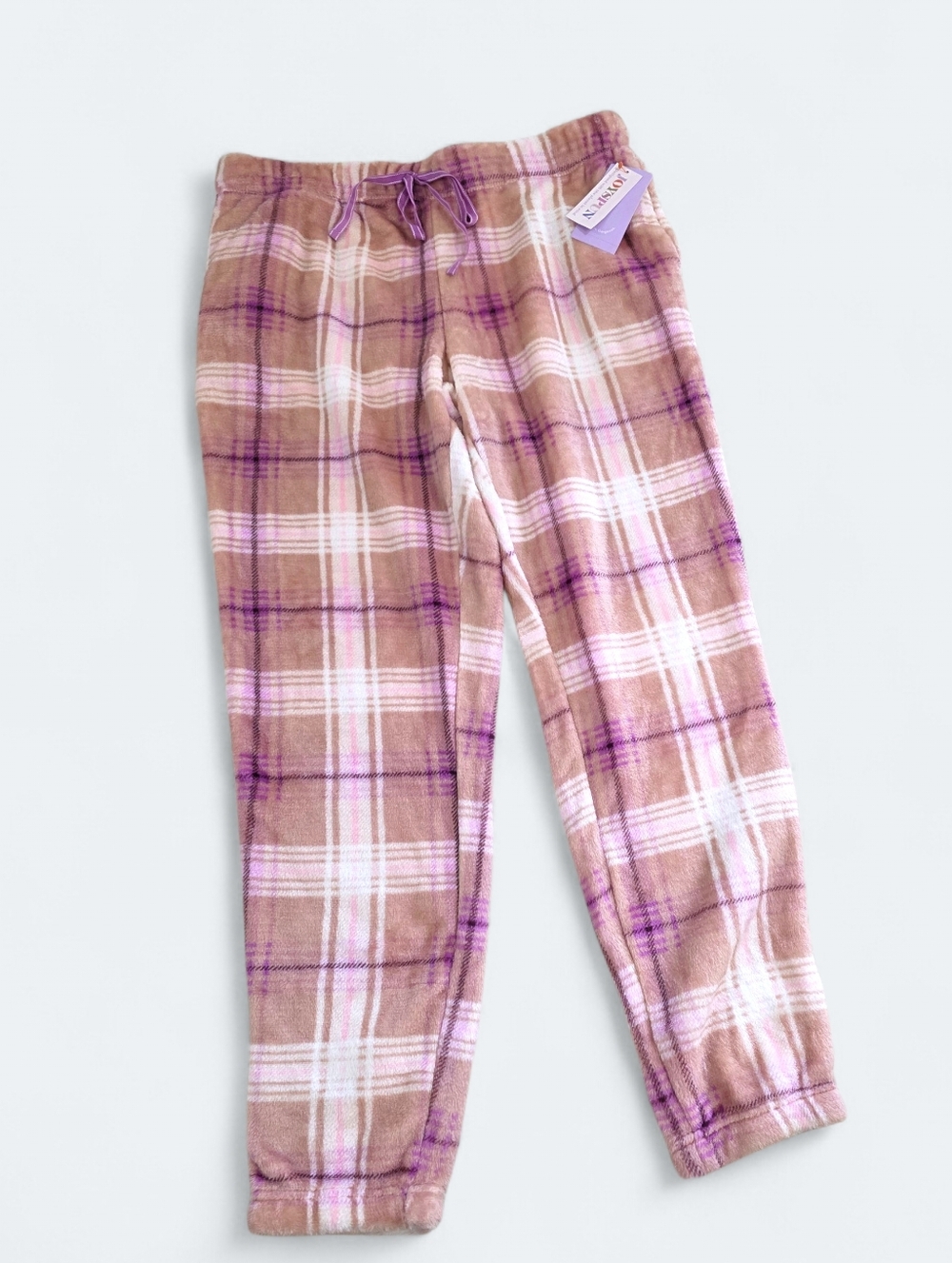 NWT Joyspun Women’s Plush Fleece Sleep Joggers – Purple Plaid (Large)